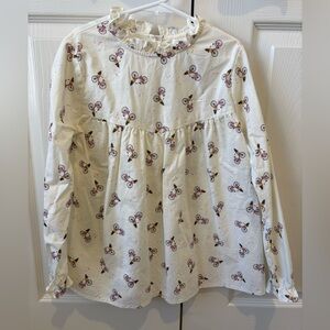 Hannah Kate Clothing Girl’s Size 10 Long Sleeve Top Bicycle Print Ruffle Neck